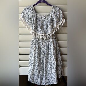 Paper Crane - NWT - Small - Floral Tassel Dress - Blue/White